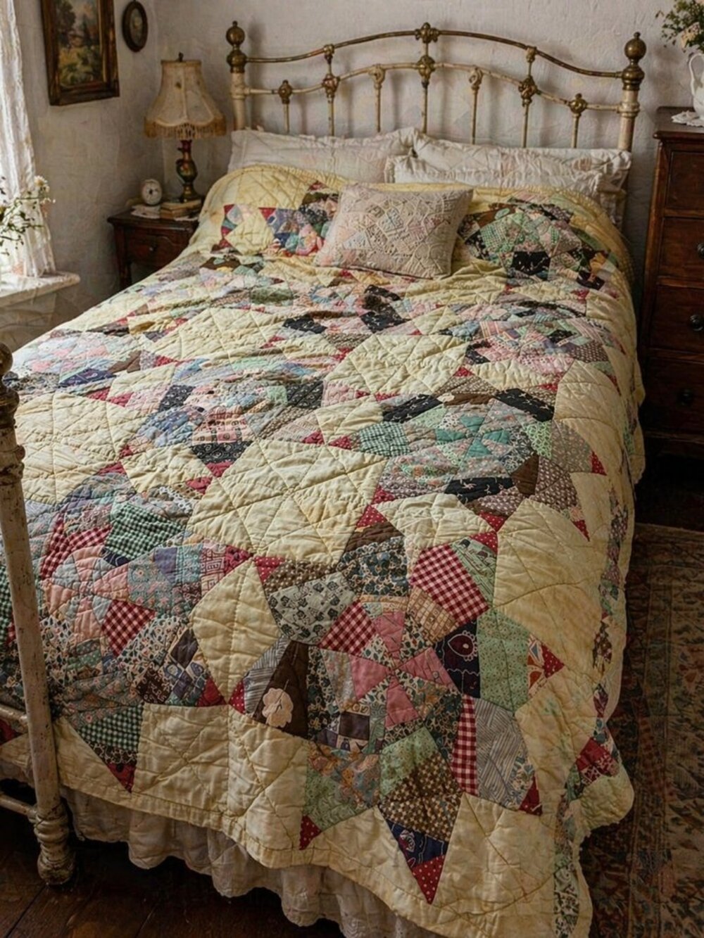 Antique Quilt Hand Stitched  Old Textile Fabric quilt 66 x 82